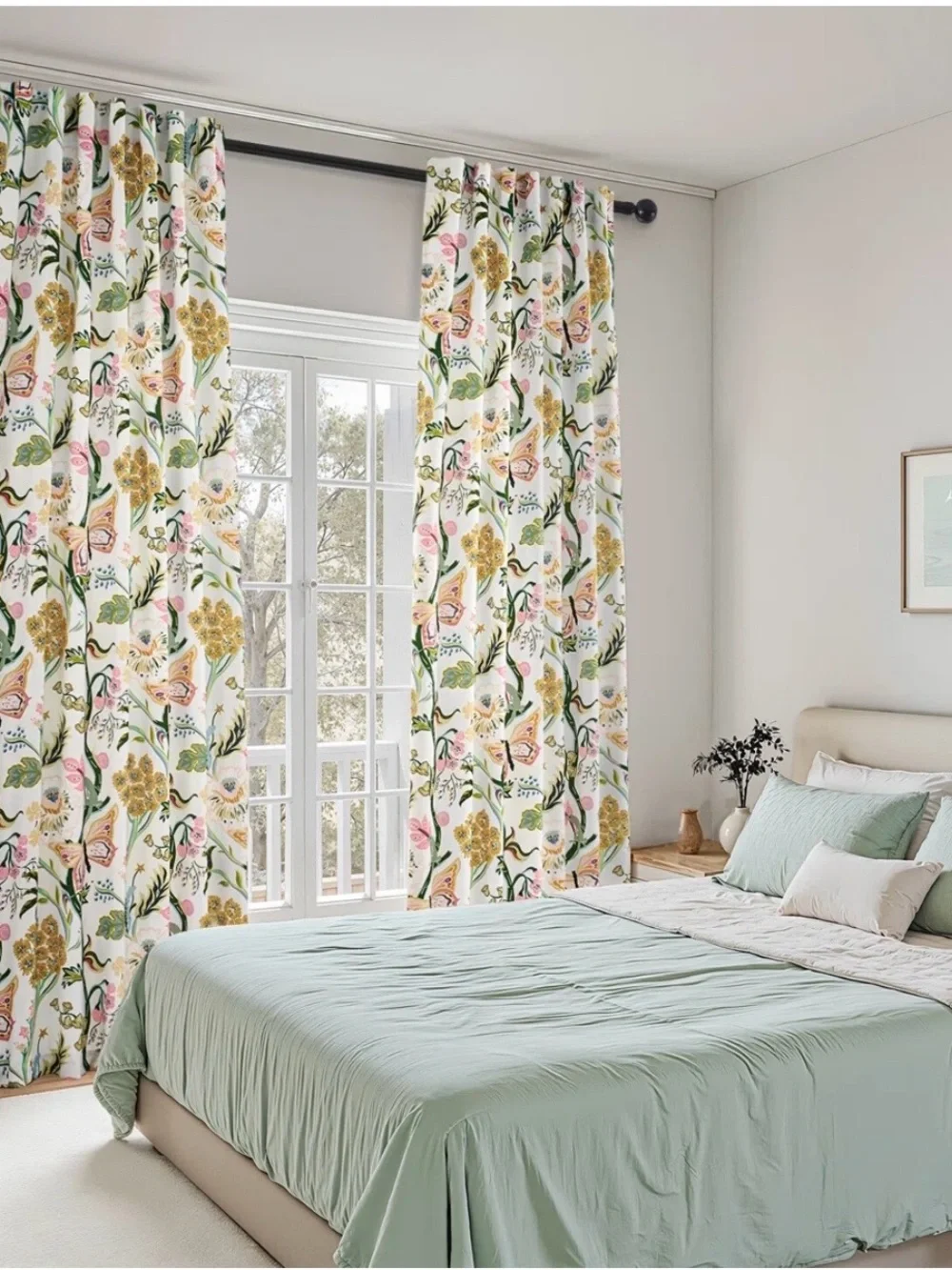 NWT Floral Botanical Curtain Panels in White, Pink & Green 52” x 84”